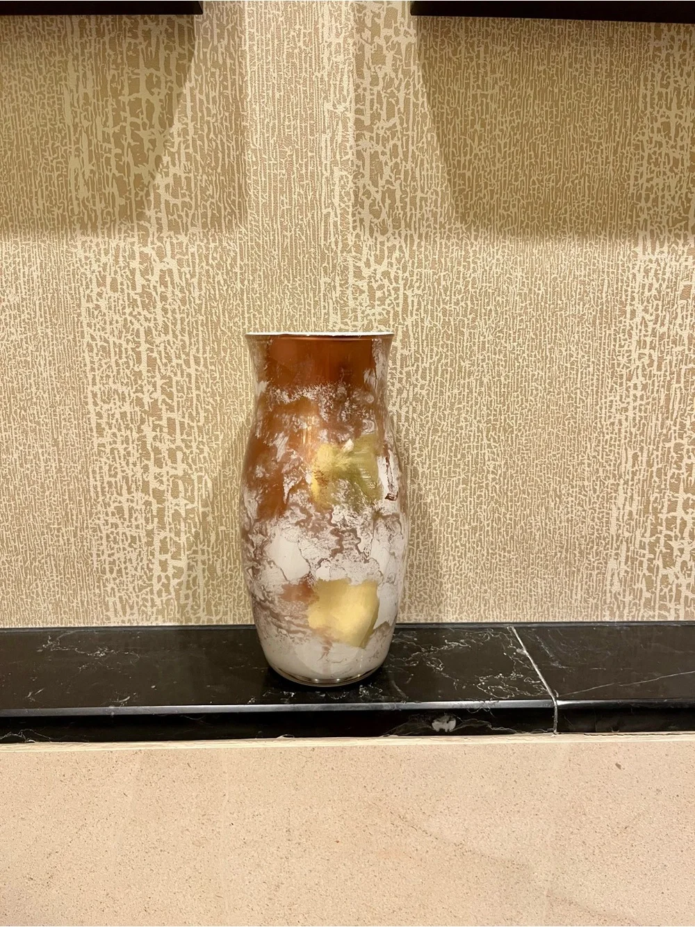 Decorative Metallic Gold and White Glass Vase - Home Accents